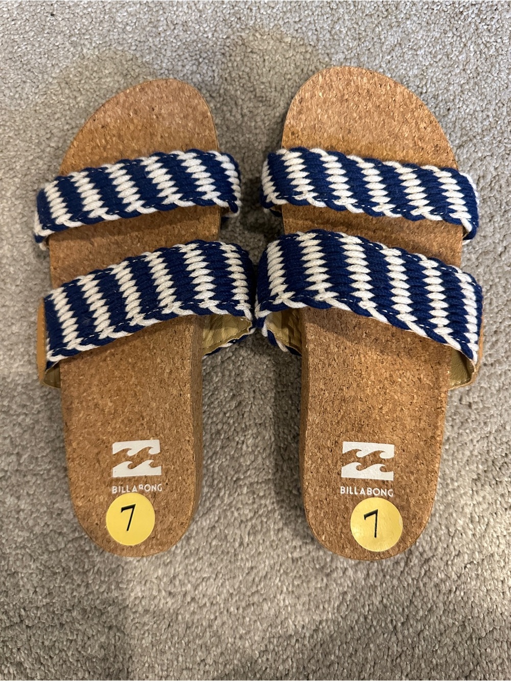 Billabong womens Blue & White Striped Slide Sandals